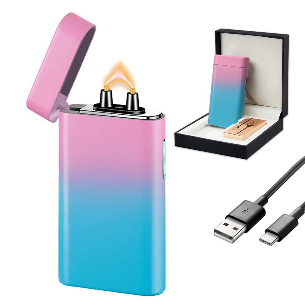 Black/White Electric Arc Lighter Windproof Plasma Usb Rechargeable With Battery Indicator And