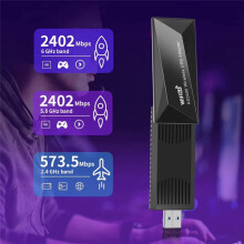 Adaptador USB AX5400 WiFi 6E, Tarjeta WiFi Inalámbrica de 5400 Mbps, Adaptador USB 3.0 WiFi6E de Triple Banda de 2,4 G/5 G/6 GHz para Win10 y Win11
