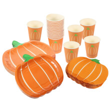 Halloween Party Tableware Set with Pumpkin Paper Plates Cups Napkins for Festive Halloween Events