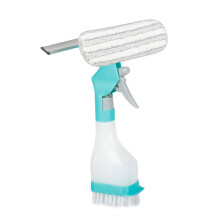 4in1 Glass Cleaner Tool with BuiltIn Spray Bottle, DualSided Squeegee and Microfiber Head for Car and Home