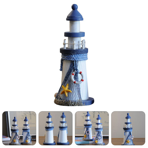 1Pc Navy Wooden Lighthouse Mini Nautical Decor for Home Office Table 2