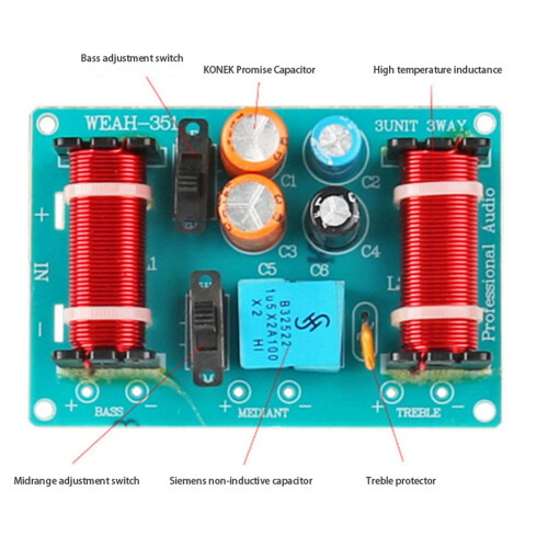 2X 150W Speaker Crossover 3 Way High-Low 4-8 Ohm Frequency Divider for Speaker 1