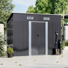 Garden Sanctuary 7.8x4.3ft Pent Roof Metal Garden Shed, Charcoal Black