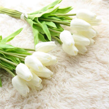 150Pcs Artificial Tulips Flowers Real Touch Tulips Fake Holland PU Tulip Bouquet Latex Flower White Tulip(White)