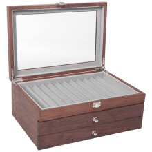34 Grid ValnöT Penna FöRvaringsfodral Lyxig 3 Layer Pen Display Organizer Transparent FöNster ReservoarlåDa Pen-Samling