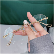 Gold Rimless Blue Light Blocking Computer Reading Glasses 1.0X Round Spring Hinge for Men and Women