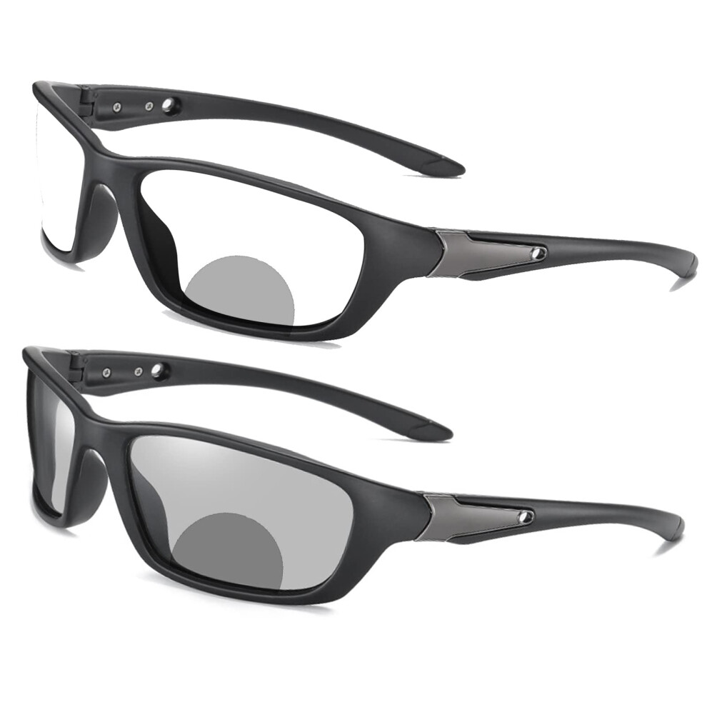 Black Photochromic Bifocal Reading Glasses For Men, Clear 3.75X Magnification, Antiglare
