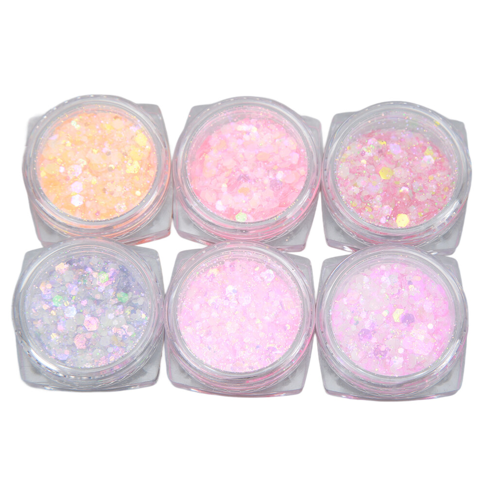 6Pcs Nail Glitter Powder Set Luminous Decorative Sequins for DIY Manicure