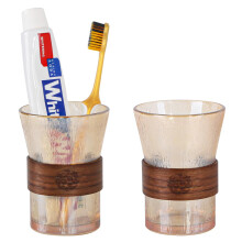 Amber Glass Bathroom Toothbrush Holder Set 10oz Tumbler Cups for Mouthwash and Countertop Storage