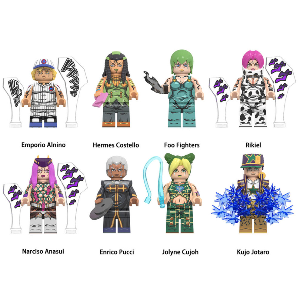 Bonxaif 8Pcs Jojo's Bizarre Adventure Fit Lego Minifigures Blocks Kit