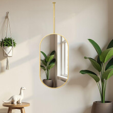 Oval Wall Mirror Gold Bathroom Vanity Hanging Rod Ceiling Suspended for Living Room Entrance 16x24in
