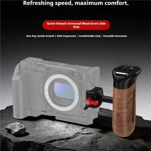 Universal Quick Release Side Handle Grip Wooden Handle with 1/4"Thread Holes Cold Shoe for DSLR Camera Camera Cage B 1