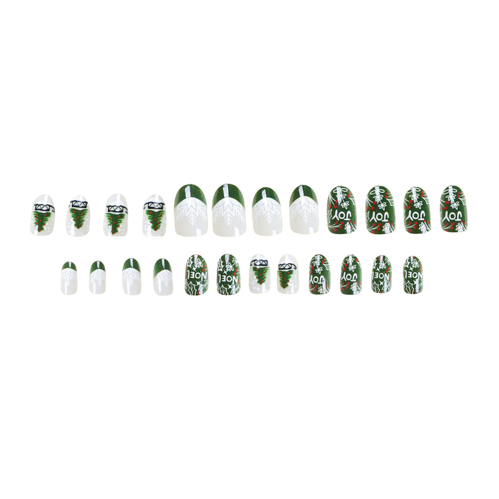 Dcph-Clothing Christmas Tree Print False Nails - Chip-Proof