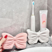 Ceramic Toothbrush Holder 2 Slots Bow Shaped 2 Pack for Bathroom Countertop and Toothpaste Organizer