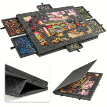 (Black) Portable Puzzle Table with a Stand Cover, Featuring a 6-In-1 Design And an Integrated Felt Board