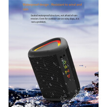 Portable Wireless Speaker, Stereo Sound, RGB Lighting, TWS Pairing, Waterproof Design for Outdoor Use.