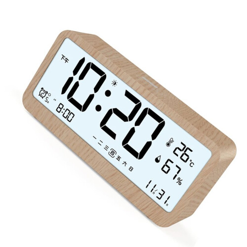 Multi-Function Wooden Digital Clock LED Brightness Adjustable Temperature and Humidity Display Dual Mode Alarm Clock 2