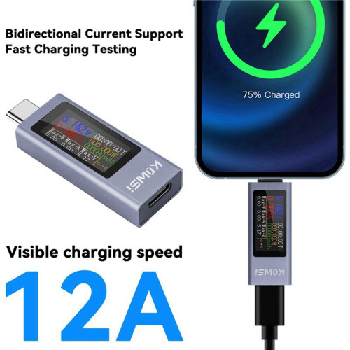 2X KOWSI USB C Tester Power Meter,Digital Multimeter with Large Color Screen,Voltage and Current Tester 2