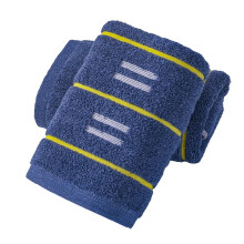 Blue Cotton Hand Towels Set of 2 Super Soft Absorbent Yellow Striped Bathroom Decor 13x29