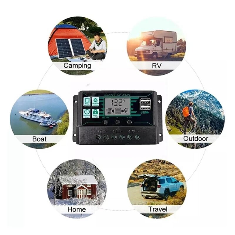 50A Solar Charge Controller PWM Dual USB Solar Panel PV Controller for ...