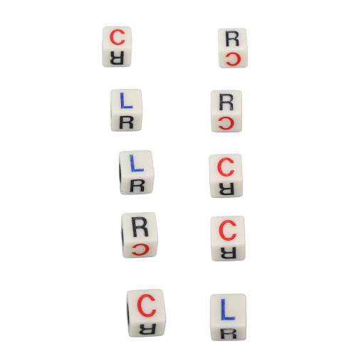 10PCS White Plastic Left Right Center Dice for Board Games, 1.6cm
