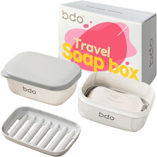 Travel Soap Case Leakproof Grey Bar Soap Holder with Lid for Camping Bathroom and Travel