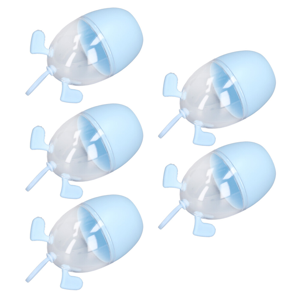 5pcs Blue Cartoon Makeup Blender Cases with Hanging Handle, Portable Plastic Storage