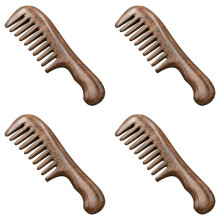 4X Sandelholz Breitzahnkamm Lockiges Haar Tragbar Grobzahn Holzkamm Haarmassagewerkzeug Grob