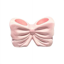 Pink Ceramic Toothbrush Holder with Dual Slots, Bow Shaped Bathroom Countertop Organizer