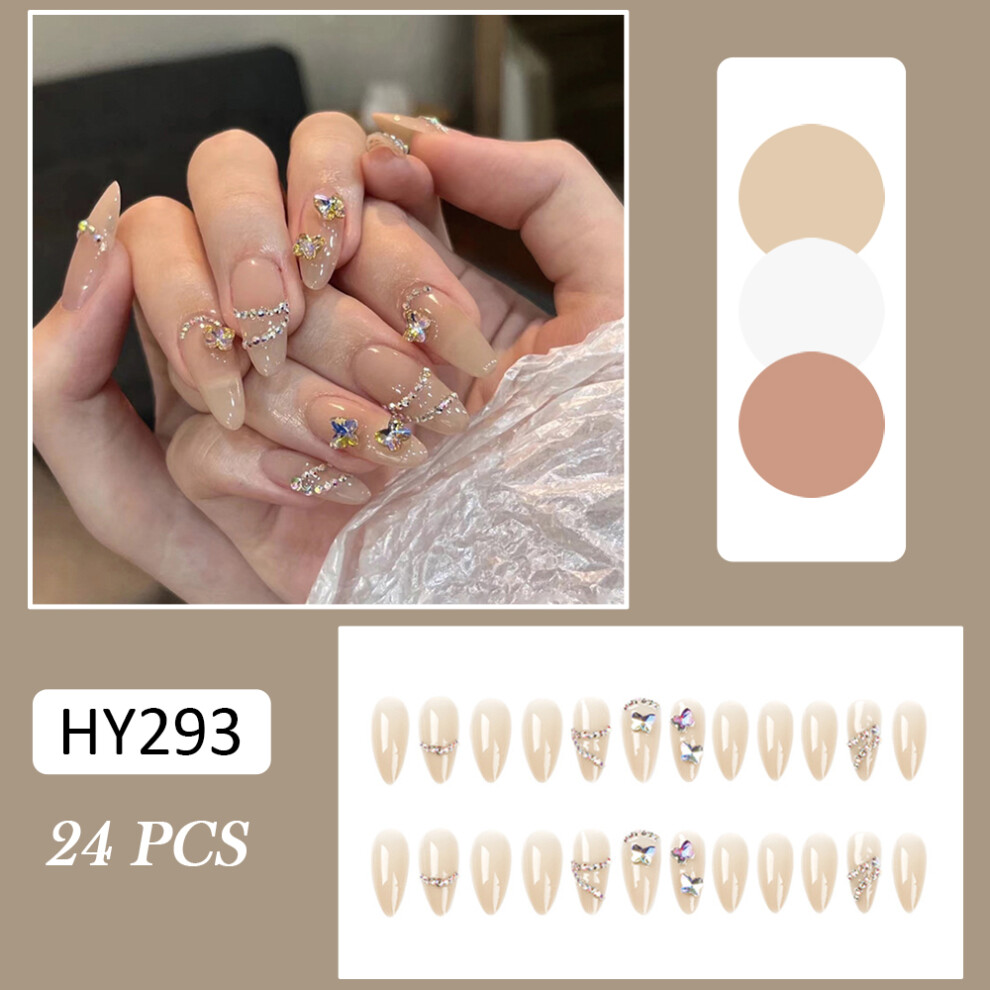 Creation-3C (Standard) 24Pcs Almond False Nails, Shiny Butterfly Design