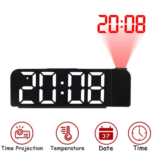 2X 180 Rotation Projection Alarm Clock 12/24H LED Digital Clock USB Plug-in Ceiling Projector Alarm Clock (White) 2
