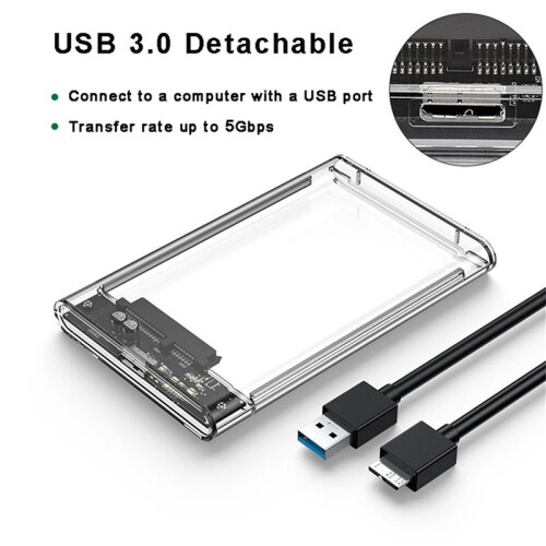2X Caixa HDD Branca Transparente para Caixa Rígida Caixa de Disco Rígido de 2,5 Polegadas  para USB 3.0 Tipo-C 3.1 Caixa de Disco Rígido Externo 1