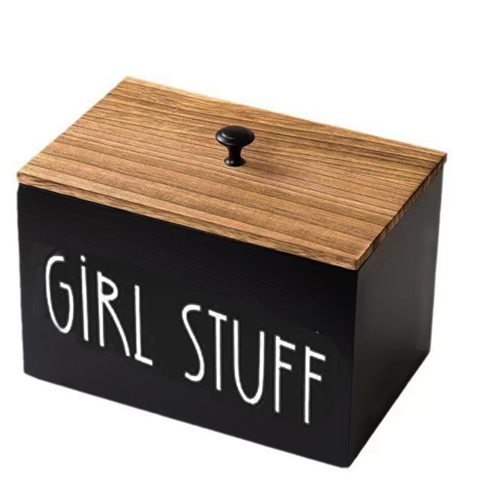 Black Tampon Holder For Bathroom With Lid, Feminine Product Organizer, Discreet Covered Storage