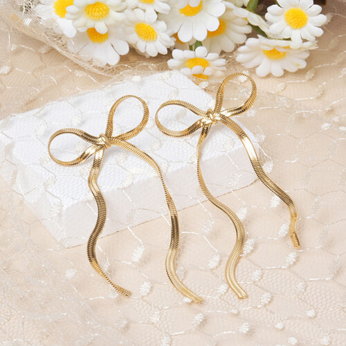 1Paar Gold Schleifen Dangle Ohrringe Kupfer Statement Schmuck 1