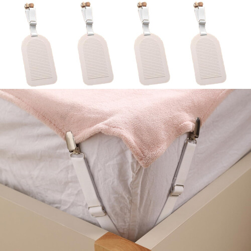 Bed Sheet Straps Adjustable Elastic Holders NonSlip Mattress Corner Clips White 4 Pack