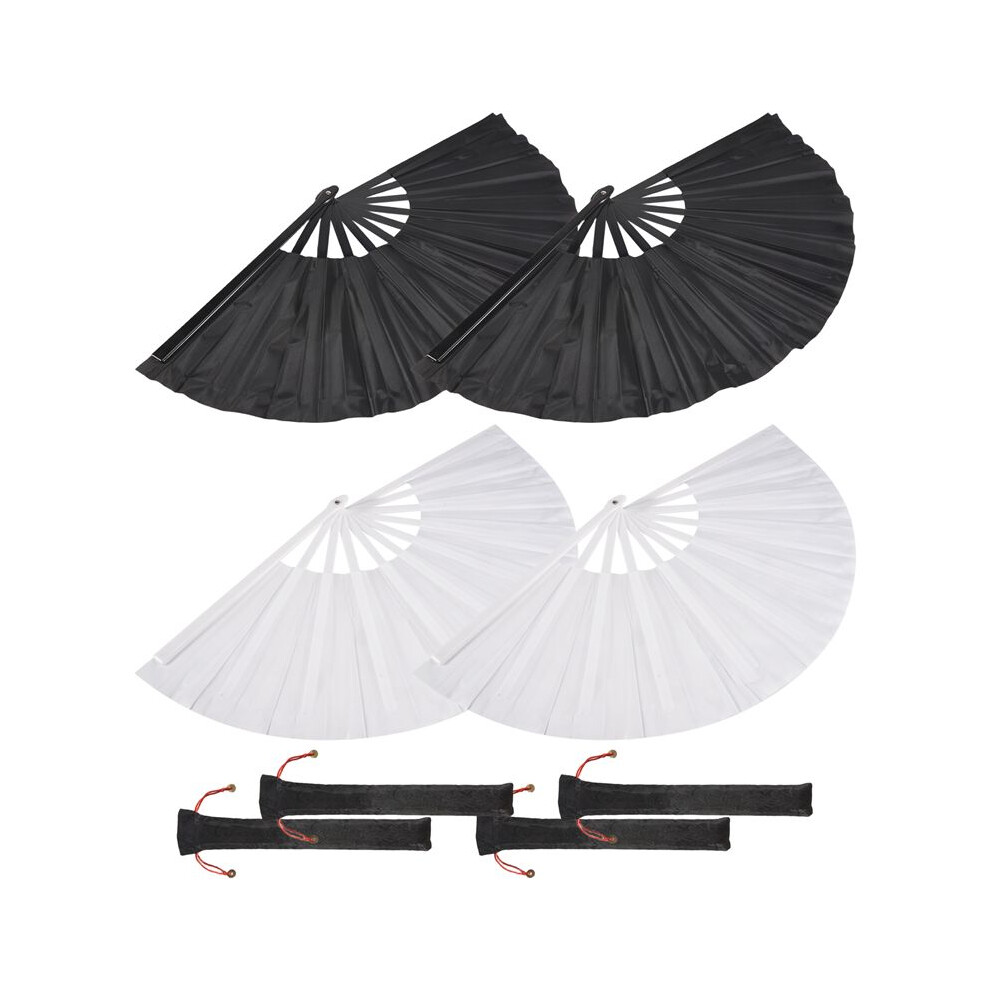 Brecantia 4 Pcs Large Folding Fan Silk Hand Fan Chinese Japanese Kung Fu Tai Handheld Fan Folding Dancing Prop Fan(A)