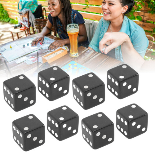 8pcs Black 6-Sided Plastic Dice Set for Board Games and Classroom Activities 2