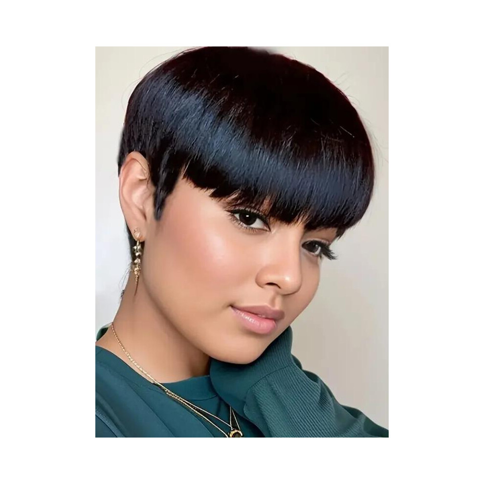 Unisex (Multicolor3, 10Inch) 150% Density Human Hair With Bangs, Perfect For Everyday Short Hair Wig, Human Hair Wigs For Women, Glueless Bob Wig