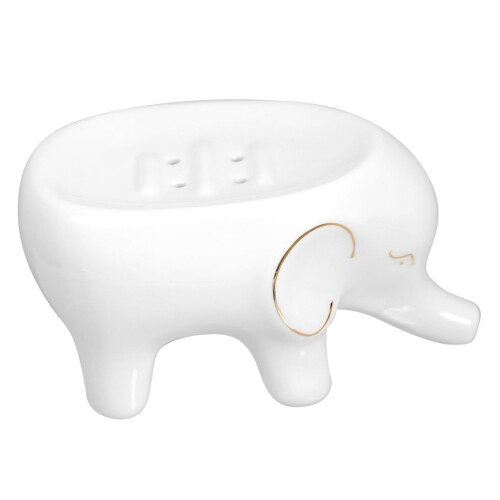 Ceramic Soap Dish with Drainage Channels, White Soap Holder for Bathroom and Kitchen Sink