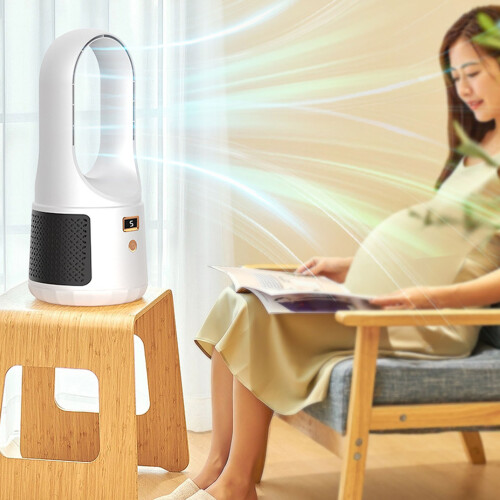 Bladeless Tower Fan USB Charge 6 Speed LED Display White Lightweight