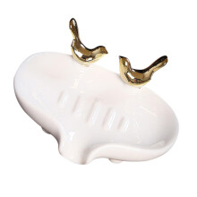 Ceramic Soap Dish with Drainage, White Soap Holder for Bathroom and Kitchen, No Drilling Needed