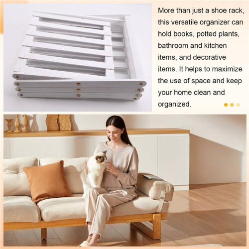 Bamboo Shoe Rack for Entryway - Foldable, Narrow Organizer for Small Spaces, White, 2