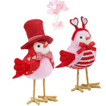 Valentine'S Day Bird Decoration Plush Toy Bird Couple Statue, Suitable for Home Wedding Table Decoration Top Hat