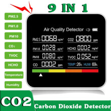 9 In1 Luchtkwaliteit Monitor Meter Kooldioxide Detector TVOC HCHO PM2.5 PM1.0 PM10 Temperatuur Vochtigheid Detectie
