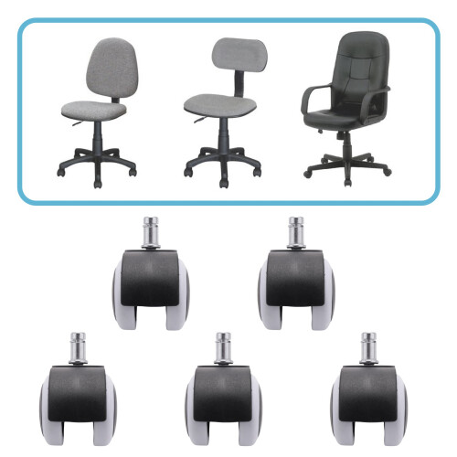 50mm Roues de roulette de chaise de bureau - Ensemble de 5 - noir et blanc 2