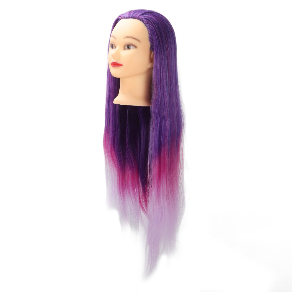 Mannequin Head with Purple Pink Gradient Hair, Synthetic Fiber, Clamp for Hairdressing Training
