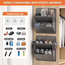 2 Pack RV Shoe Storage with Sticky Adhesive Tape, over the Door Shoe Rack,Wall Hanging Shoe Organizer with Pockets Gray