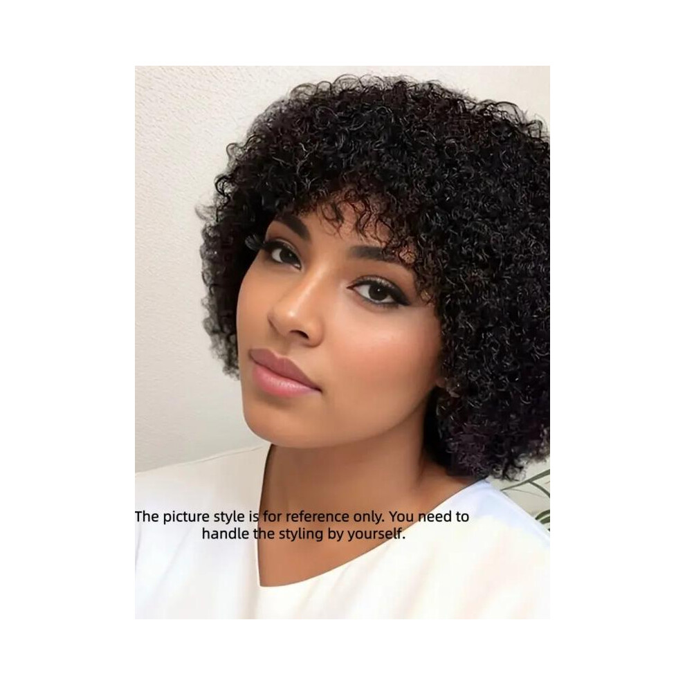 Unisex Red (Wine 12Inch) Afro Wig Human Hair Kinky Curly Afro Wigs, Full Machine Wigs, Pixie Cut Wig For Party Cosplay, Human Hair Wigs For