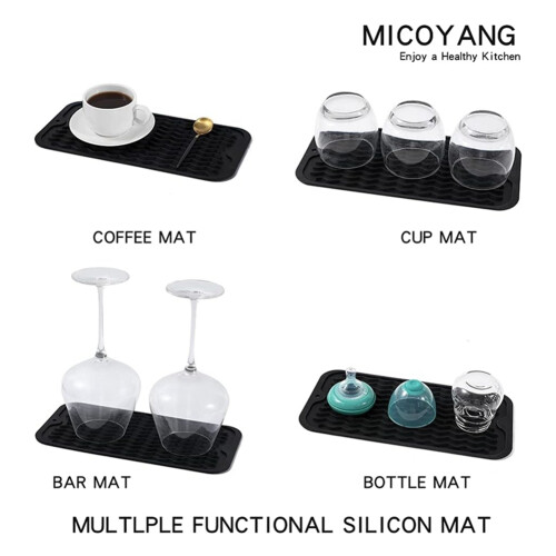 Dish Drying Mat for Multiple Usage, Easy Clean, Eco-Friendly, Heat-Resistant Silicone Mat for Kitchen Counter Black-A 2