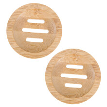 2pcs Round Bamboo Soap Dish Holder SelfDraining Keeps Soap Dry for Bathroom and Kitchen